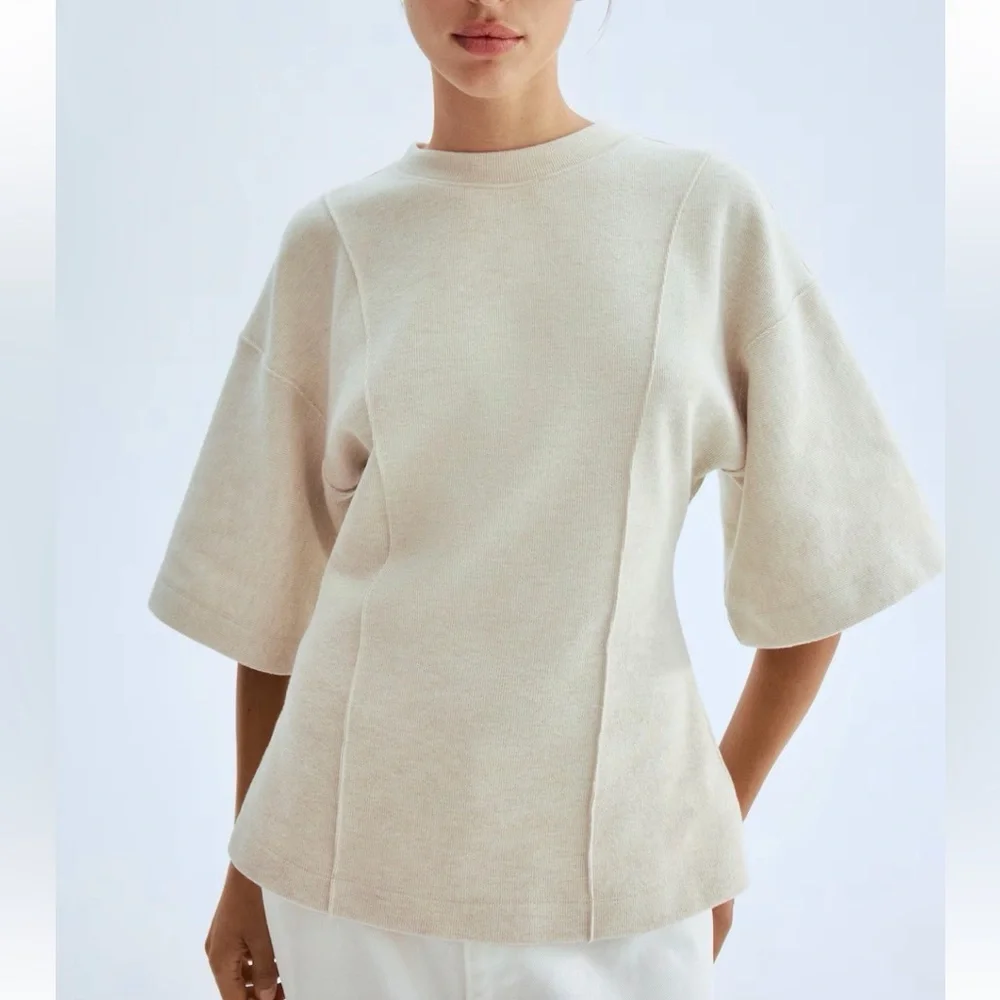 H&M 2 piece matching lounge SET cinched Cream Structured Knit Top & pants